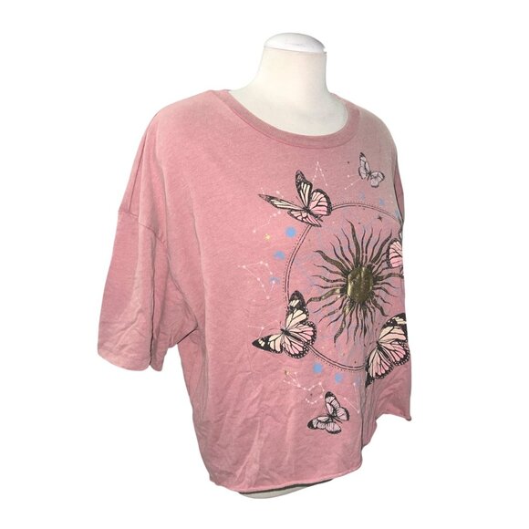 No Boundaries Pink Butterfly & Sun Graphic Cropped T-Shirt Sz XXL Womens - Picture 10 of 10